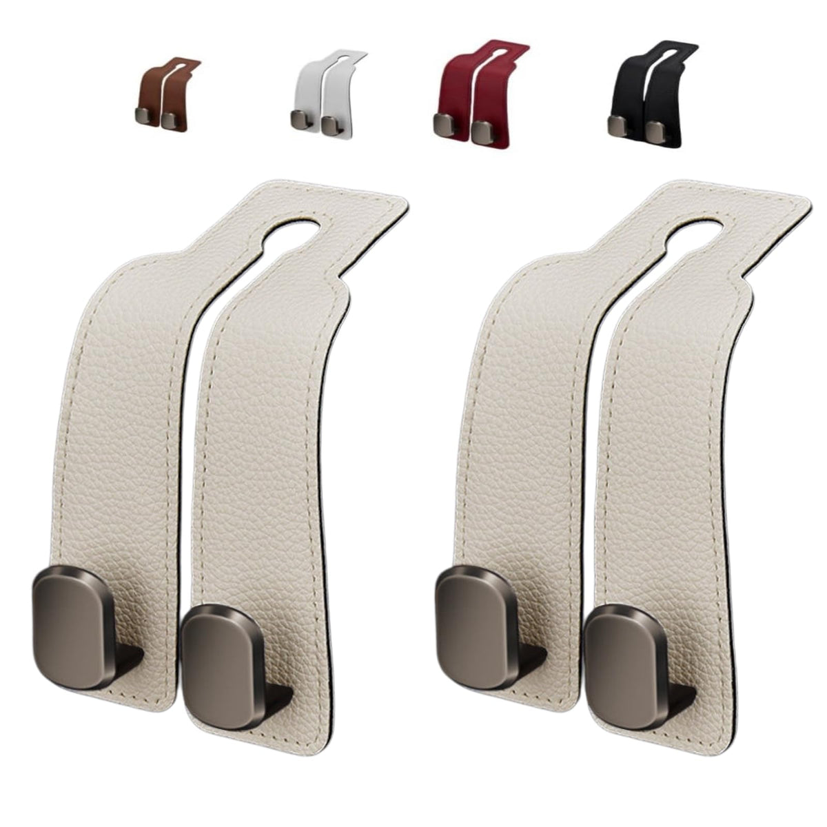 Coozyland Car Hooks, Coozy Land Metal Multi-Function Leather Car Headrest Hooks, Universal Double Hook Car Seat Back Storage Hooks for Wallets, Handbags, Bottles, Trash Bags, etc(Black 4-Pack)