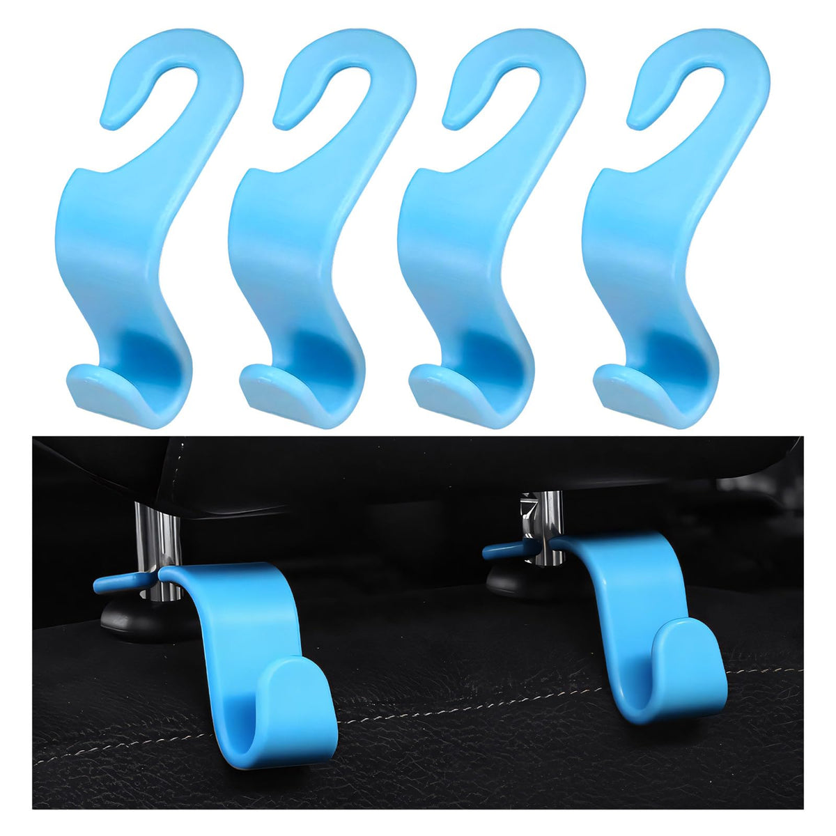4 PCS Car Seat Headrest Hooks, Multi-Functional Auto Headrest Purse Holders Storage Hangers, Universal Backseat Backpack Hooks Hanging Holders for Cars Trucks SUVs (Black)