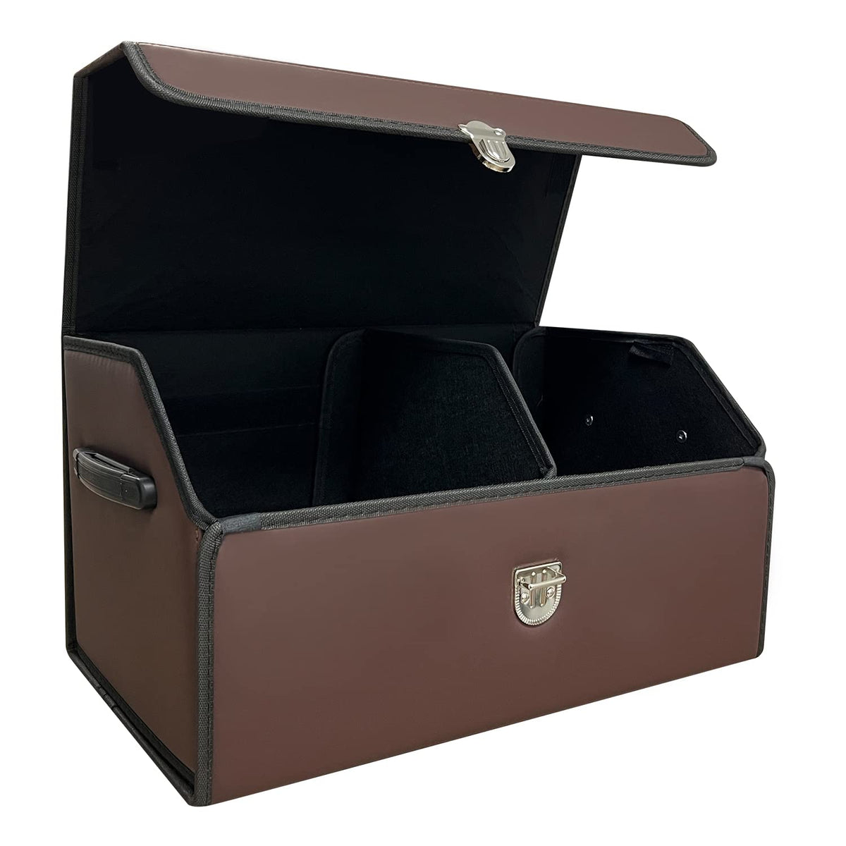 Car Trunk Organizer with Lid,Foldable Faux Leather Cargo Storage Box,3 Compartments,Collapsible Multi-Functional for SUV,Sedan,Vehicle Trunk