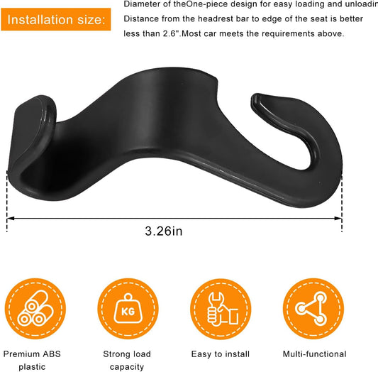 4 PCS Car Seat Headrest Hooks, Multi-Functional Auto Headrest Purse Holders Storage Hangers, Universal Backseat Backpack Hooks Hanging Holders for Cars Trucks SUVs (Black)