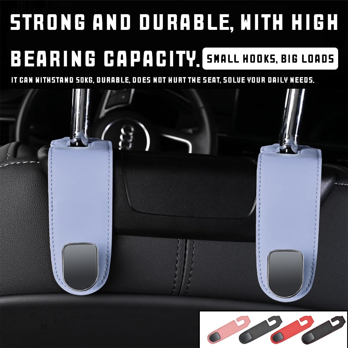 Bittwee 2PCS Car Headrest Hook, Leather Automotive Back Seat Hanger Holder Hooks Storage Organizer for Purse Drink Grocery Bag Coat Handbag, Vehicle Organize Accessories