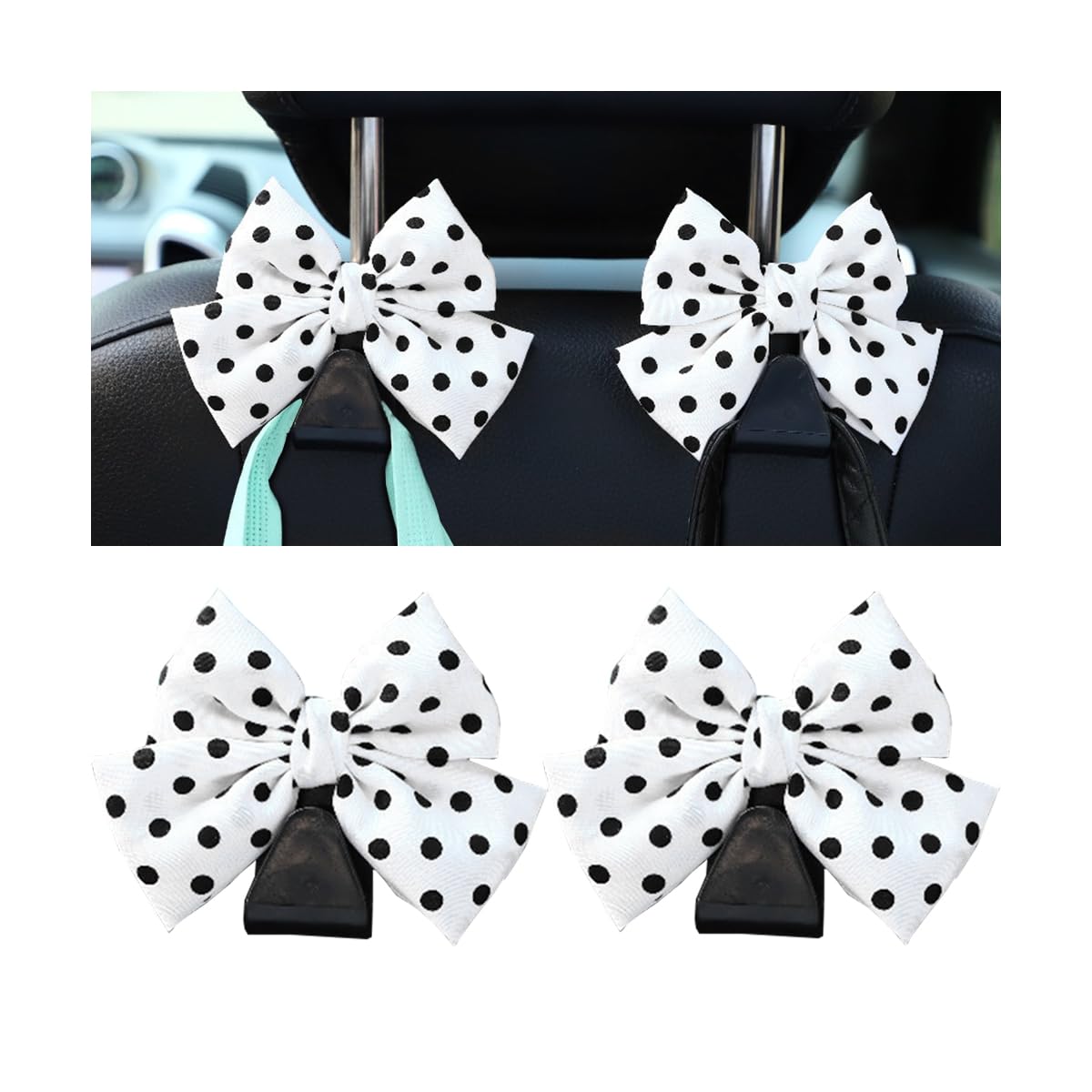 Mandark 2PCS Bow Car Headrest Hooks for Bags, Black Line