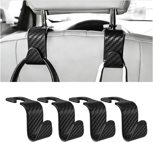 4PCS Car Seat Headrest Hook, Automotive Back Seat Storage Holder Hanger, Vehicle Interior Backseat Organizer Hanging Hook for Purse Handbag Grocery Bags, Universal Fit (Black)
