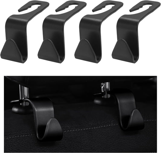 Yourkar 4 PCS Car Seat Headrest Hooks, Auto Seat Hook Hangers Storage Organizer, Back Seat Hanger for Car Handbag Clothes Coats Grocery Bags, Universal Interior Car Accessories (Black)