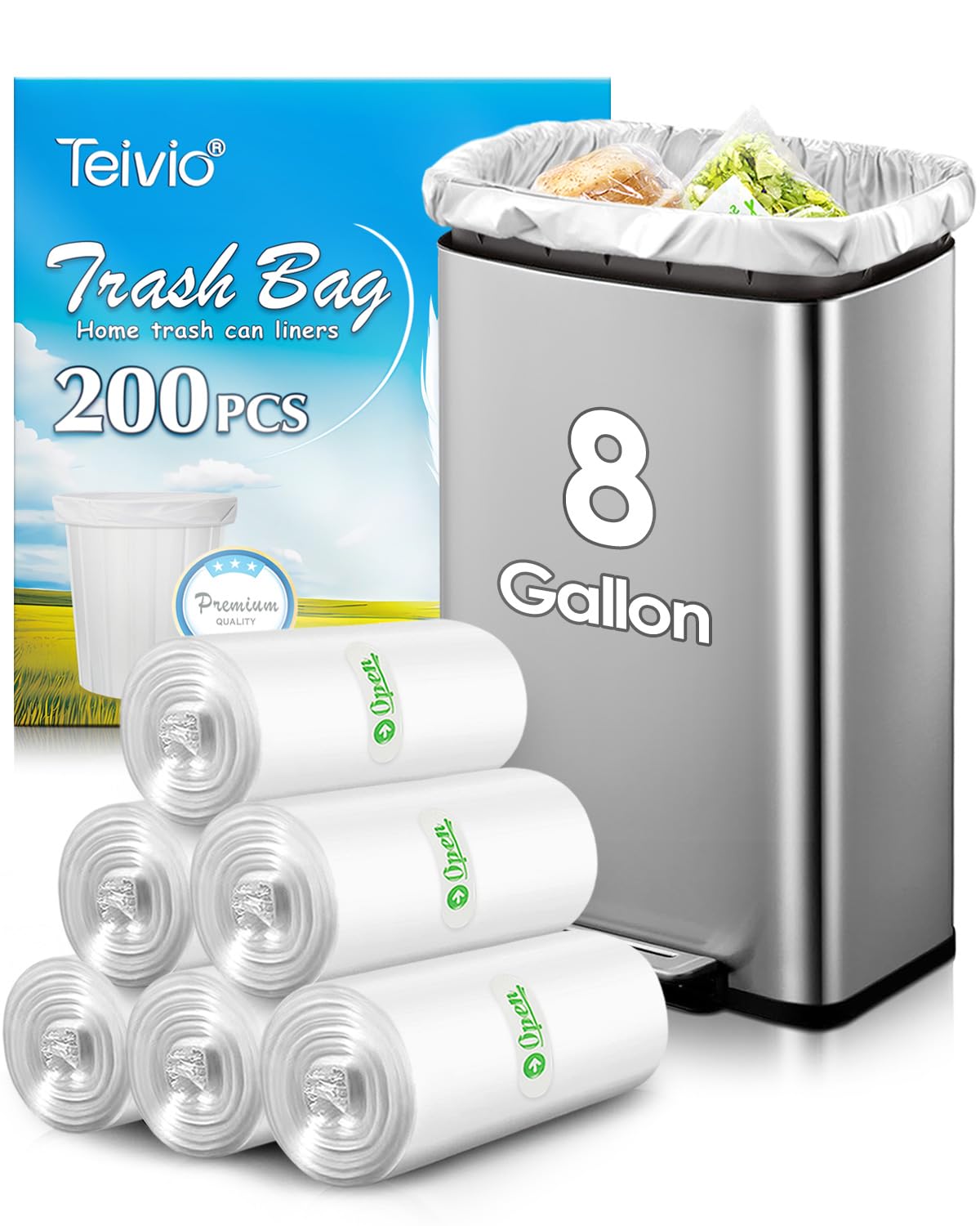Teivio Small Clear Trash Bags 3 Gallon 150 Count Bathroom Garbage Bags