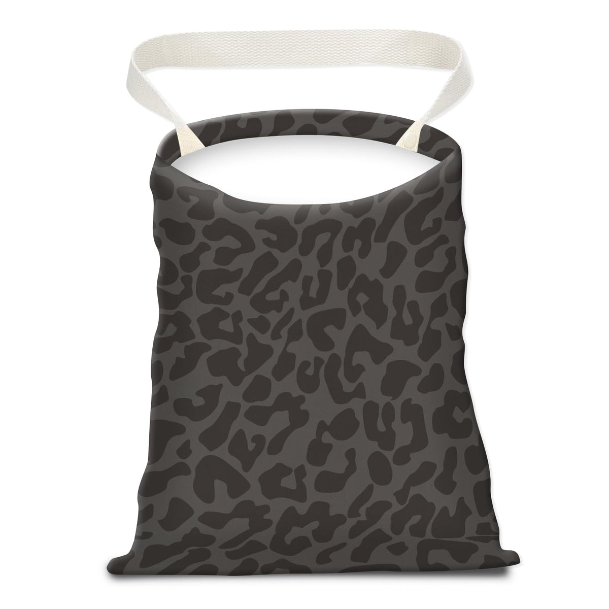 Cute Canvas Car Garbage Bag, Black Leopard Print, Car Trash Bin, Seat Back Hanging, 5L