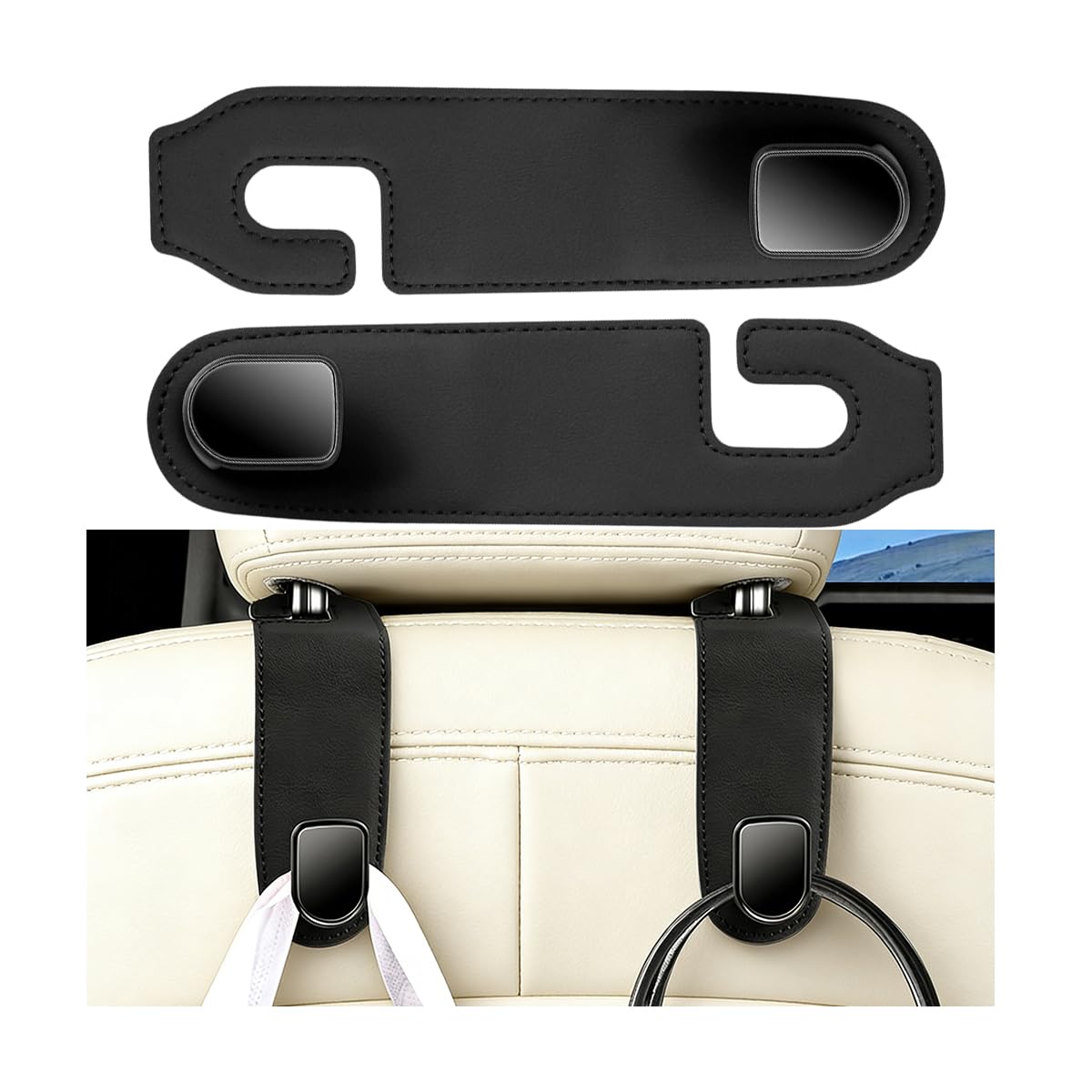 Car Seat Headrest Hook, 2PCS Vehicle Seat Back Hangers Organizer for Handbag Purse Coat, Automotive Interior Headrest Storage Hooks, Universal for SUV Automobile Truck (Black)