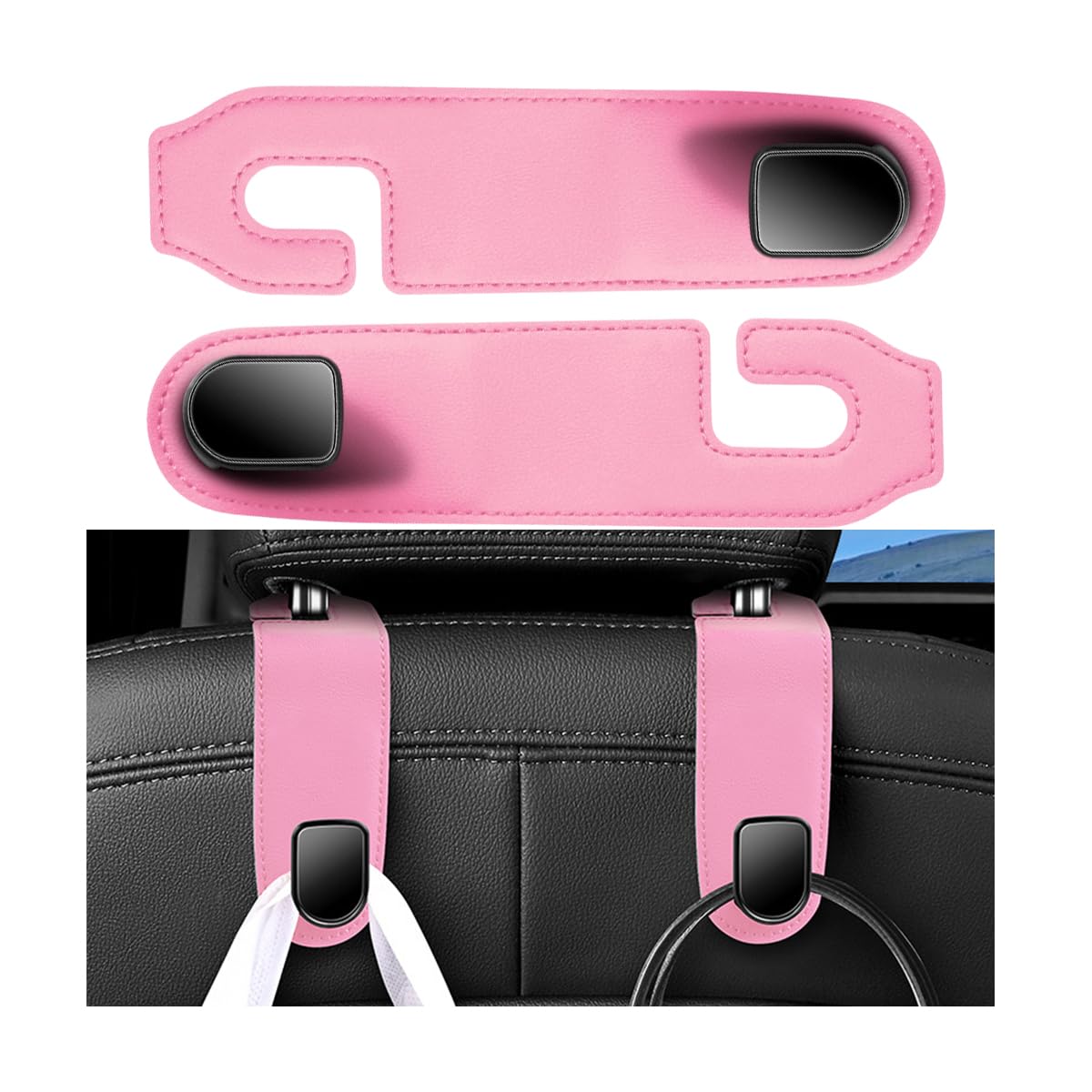 Car Seat Headrest Hook, 2PCS Vehicle Seat Back Hangers Organizer for Handbag Purse Coat, Automotive Interior Headrest Storage Hooks, Universal for SUV Automobile Truck (Black)