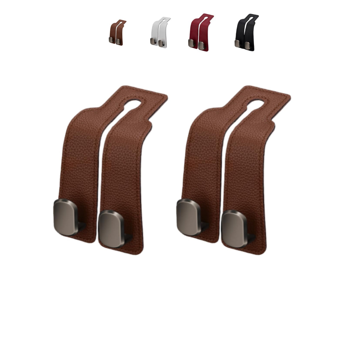 Coozyland Car Hooks, Coozy Land Metal Multi-Function Leather Car Headrest Hooks, Universal Double Hook Car Seat Back Storage Hooks for Wallets, Handbags, Bottles, Trash Bags, etc(Black 4-Pack)
