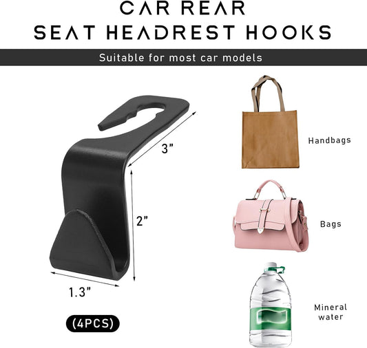 Yourkar 4 PCS Car Seat Headrest Hooks, Auto Seat Hook Hangers Storage Organizer, Back Seat Hanger for Car Handbag Clothes Coats Grocery Bags, Universal Interior Car Accessories (Black)