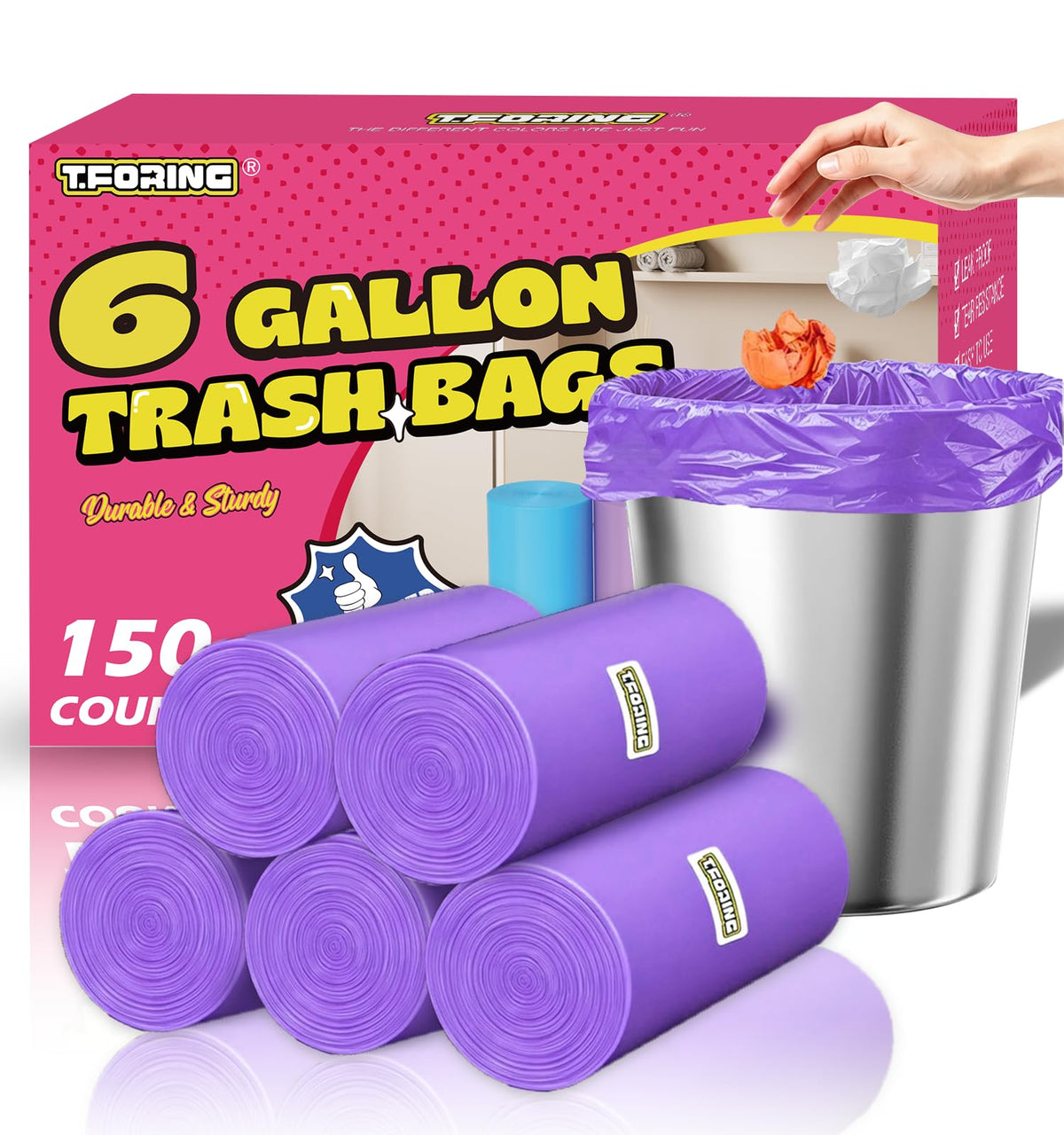 Small 3 Gallon Trash Bags Unscented, 0.78 Mil, Colored, 150 Count