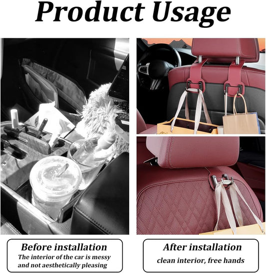 2PCS Car Seat Back Storage Hook, Foldable Metal Vehicle Headrest Dual Hook for Purses Handbags Groceries, Multifunctional Auto Interior Hanger Accessories, Universal Fit (Orange)