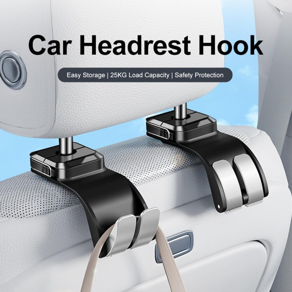 Car Headrest Hooks, 55 lb Load Capacity, Seat Storage Organizer for Bags