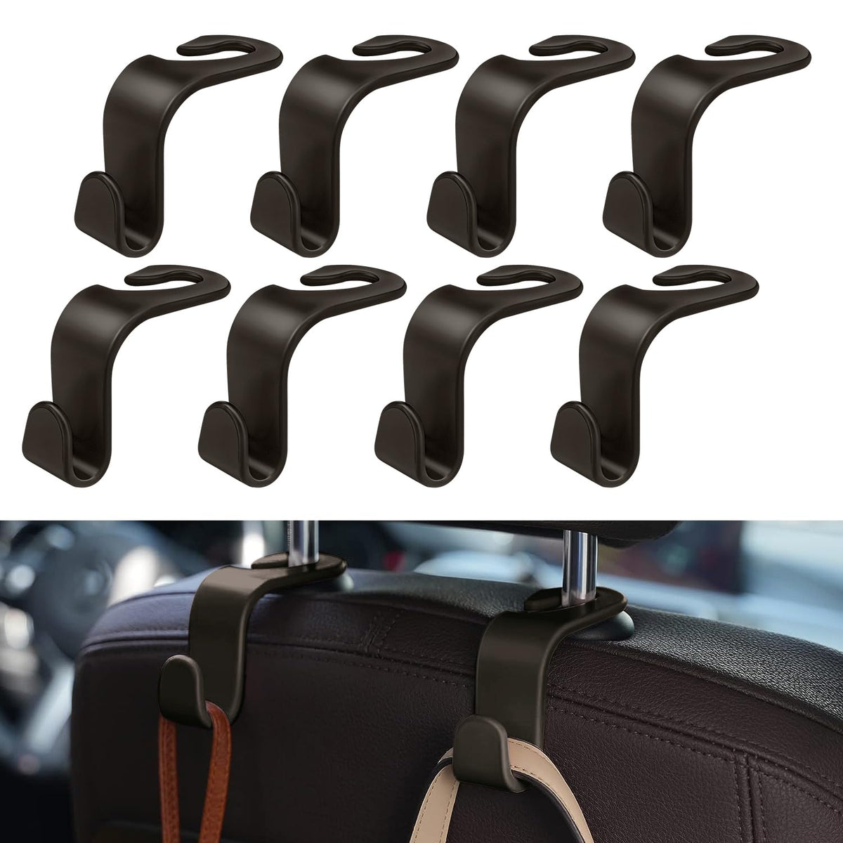 8 Pack Car Seat Headrest Hooks with 44 Pounds Load Capacity, Hangers Storage Organizer Universal Car Interior Accessories for Handbags Water Bottles Purse Coats Umbrellas, Yellow