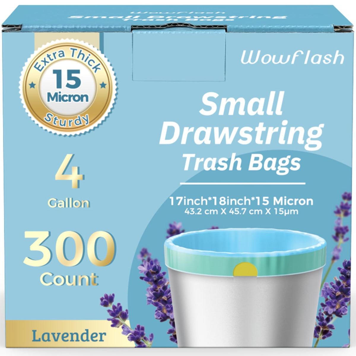 100 Count 15 Micron Extra Thick 4 Gallon Drawstring Small Trash Bags