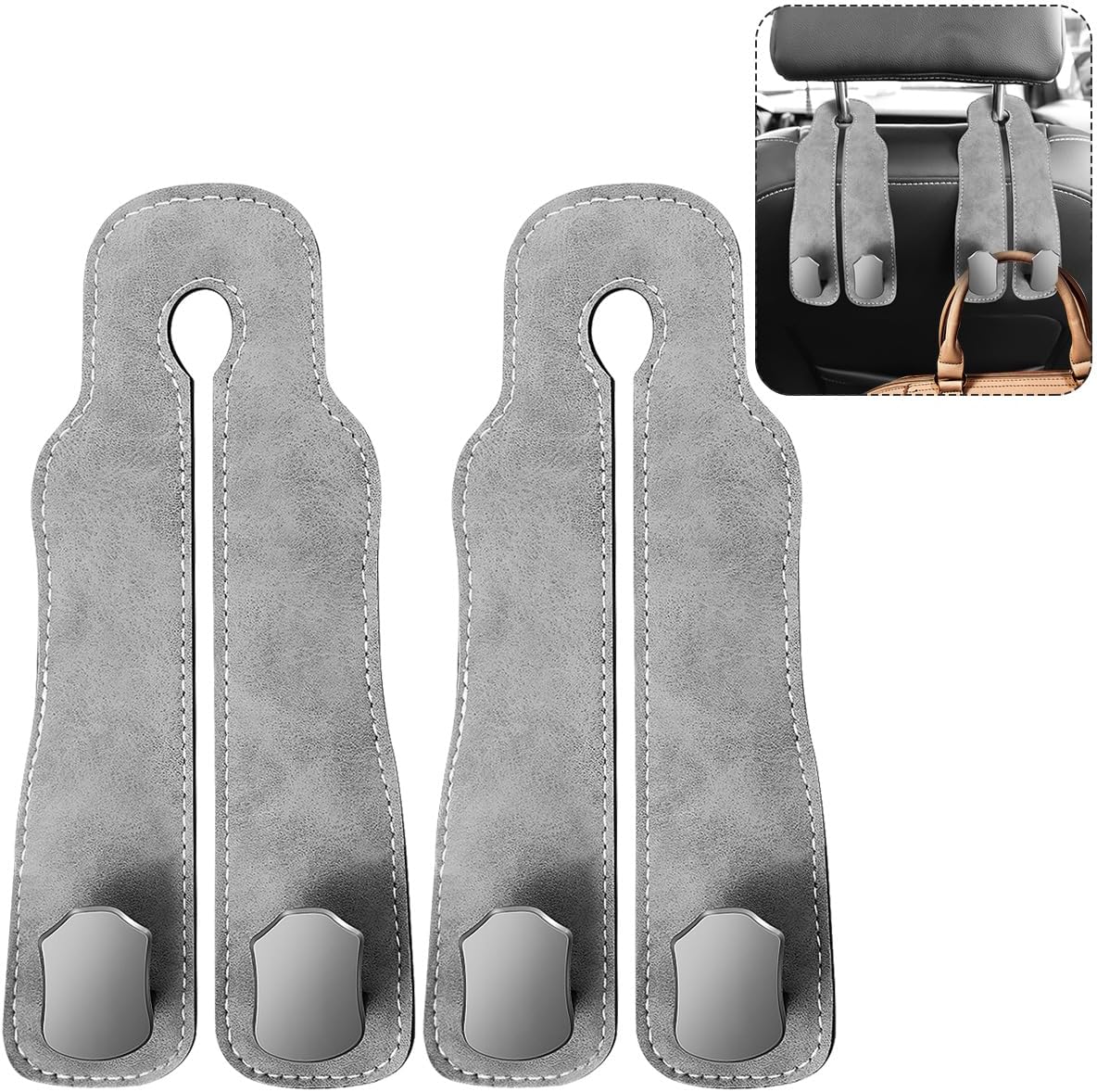 2Pack Car Seat Back Double Hooks, Car Hooks for Headrest