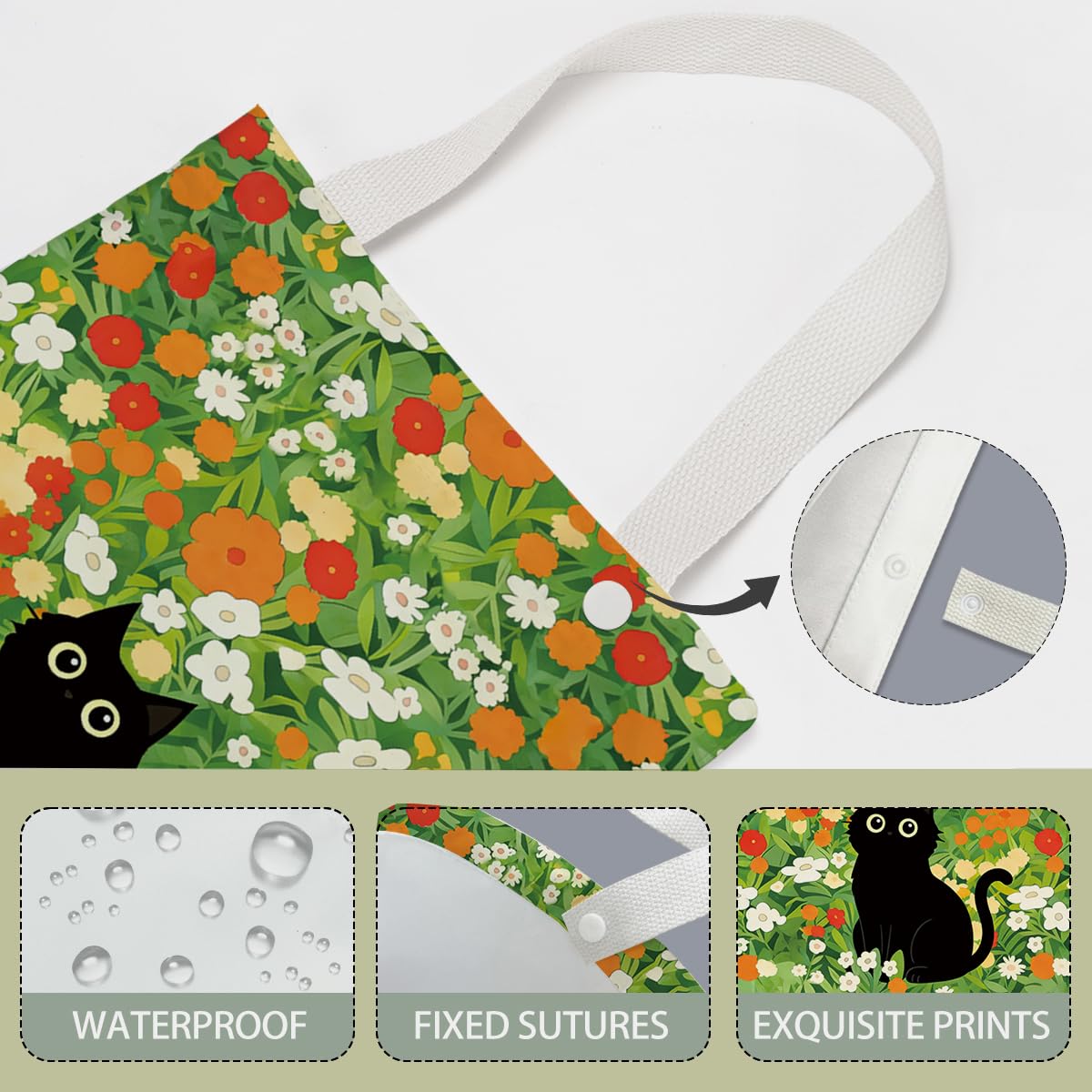 Car Trash Bag, Car Trash Bag Hanging, Country Style Design Hanging Drawstring Adjustable Buckle, Trash Can for Cars SUV, Floral Cute Black Cat Decor 12 x 10 inches