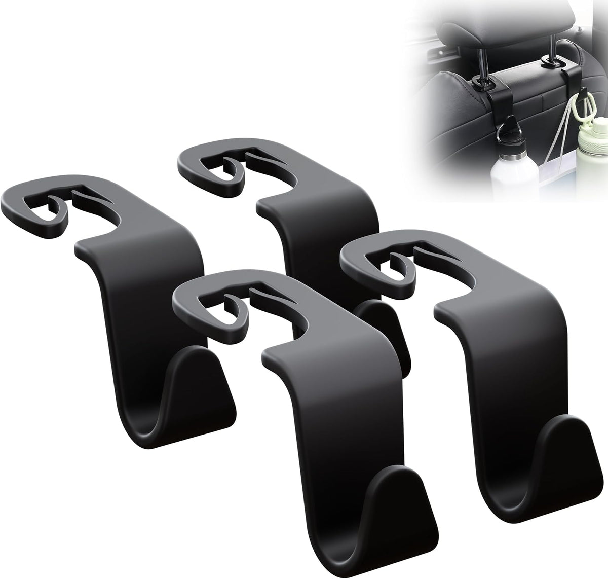 SodaRide Car Seat Headrest Hook 4 Pack,Purse Holder Hook for Car Organizers and Storage,Car Organization Accessories for Women Road Trip Essentials,Long