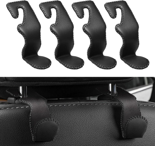 4 Pack Superior Leather Car Seat Headrest Hooks with 44 Pounds Load Capacity, Hangers Storage Organizer Universal Car Interior Accessories for Handbags Water Bottles Umbrellas, Black & Red