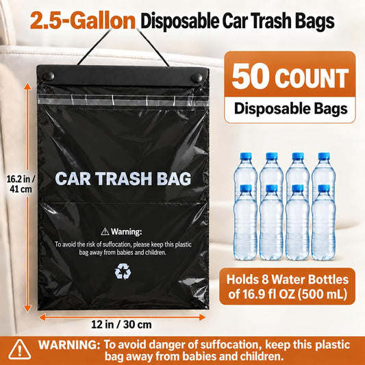Hanging Car Trash Bags, 50 Count Disposable Leak-Proof Car Garbage Bags
