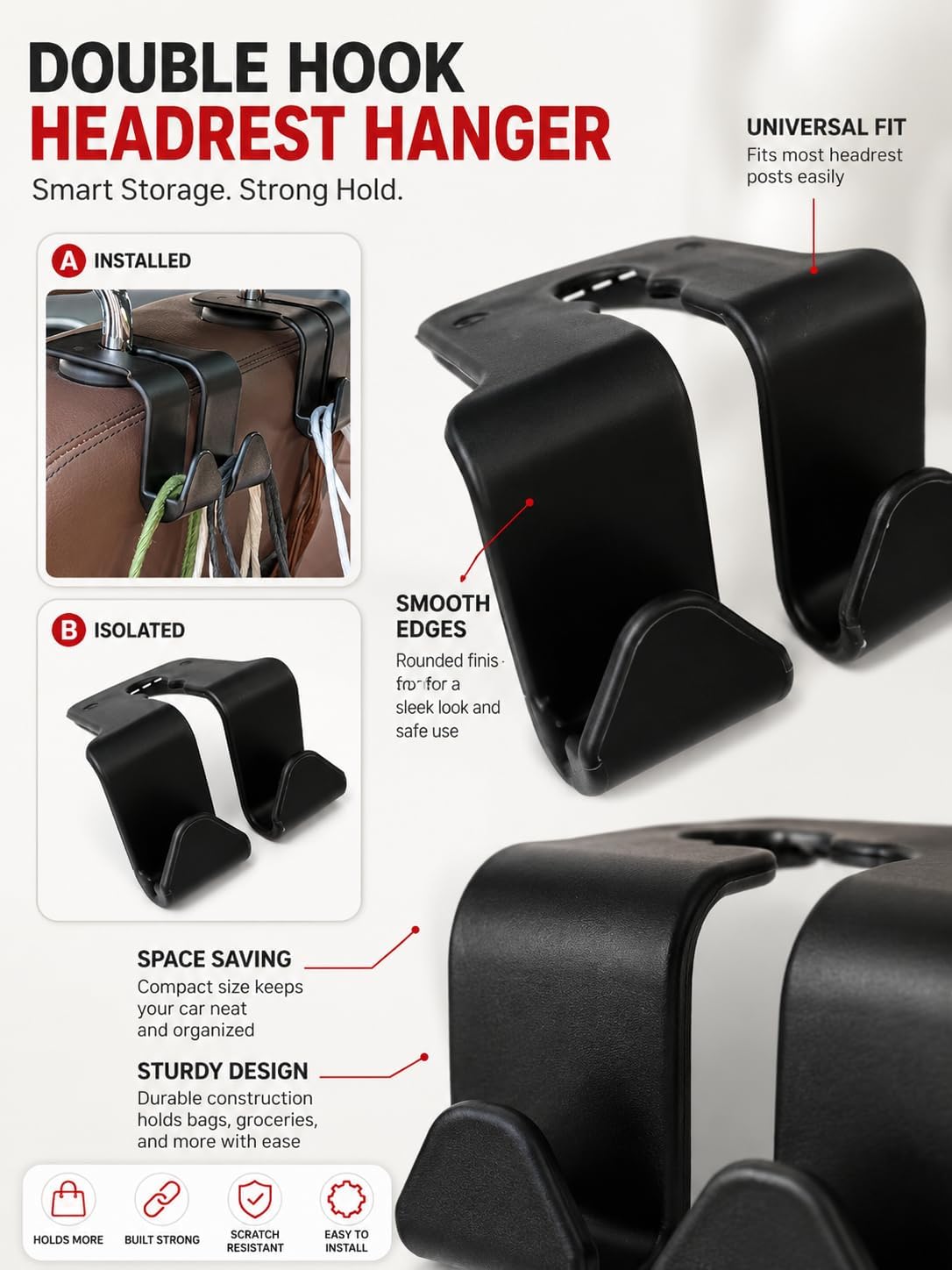 2PCS Car Seat Hooks for Purse, Handbag, Coat and Grocery Bag, Car Interior Accessories, Universal Car Rear Seat Hooks