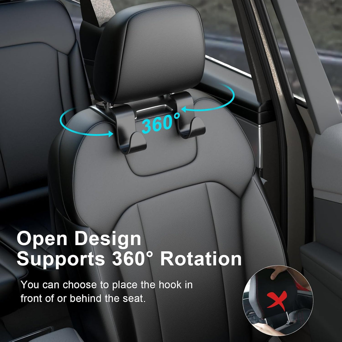 Car Seat Back Hook, Car Headrest Hook, Car Accessories for Interior, 4 Pack Plastic Black Hook, Suitable for Handbags, Shopping Bags, Clothes, Portable Tool Box