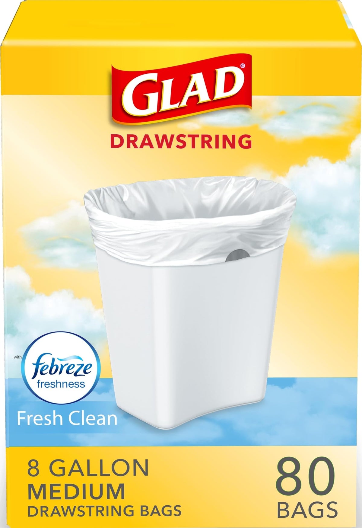Glad Medium Trash Bags, 8 Gallon, Lemon Fresh Bleach Garbage Bags, Resists Bacterial Odors with Drawstring, 80 Count