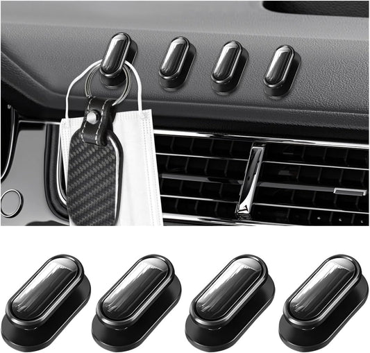 KVAEY 4 PCS Car Mini Hooks, Self-Adhesive Multifunctional Hanging Car Storage Hooks on Dashboard, Universal Vehicle Hook Stickers for Keys Mask Charging Cable, Car Accessories (Glossy)