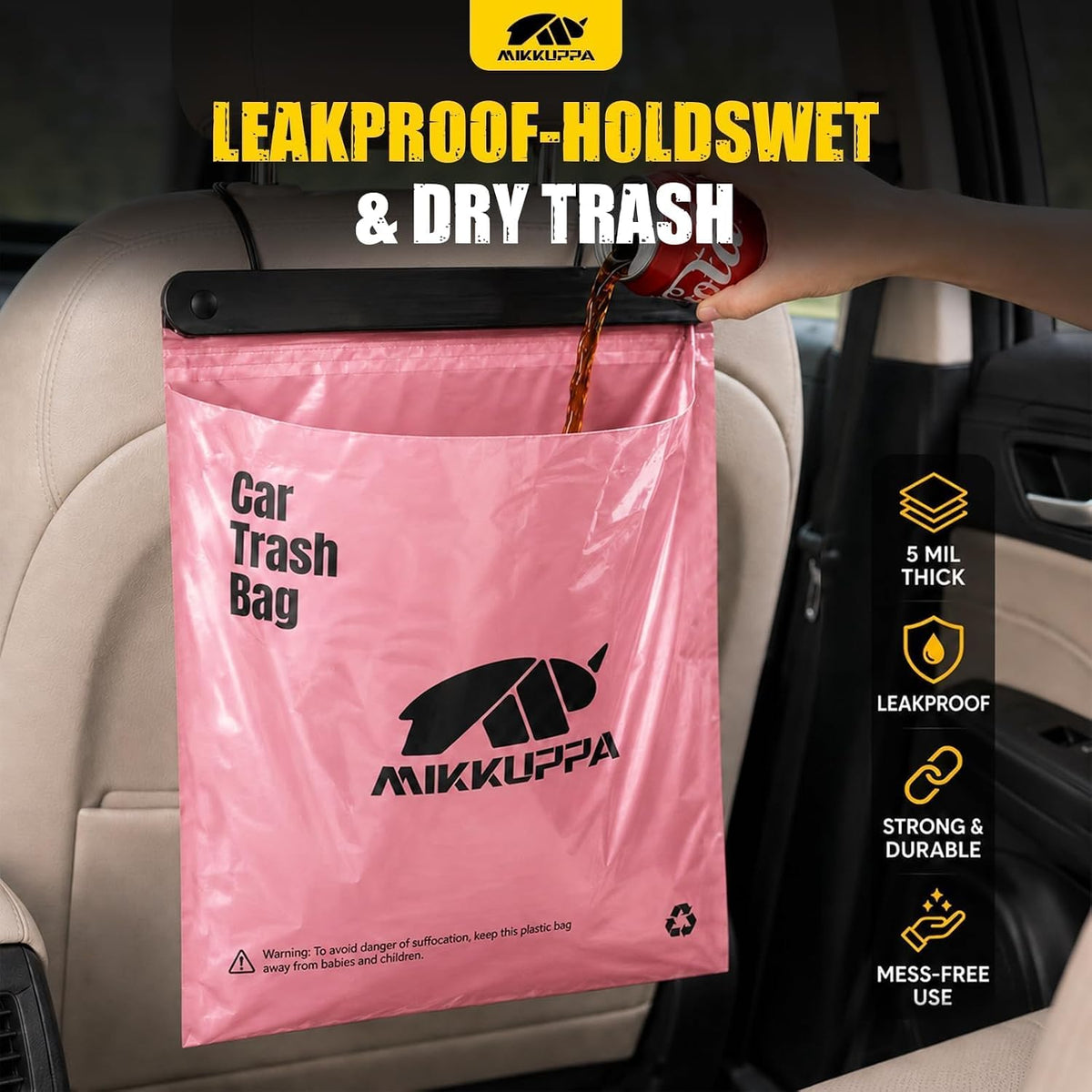 MIKKUPPA Pink Disposable Car Trash Bags 50 Count