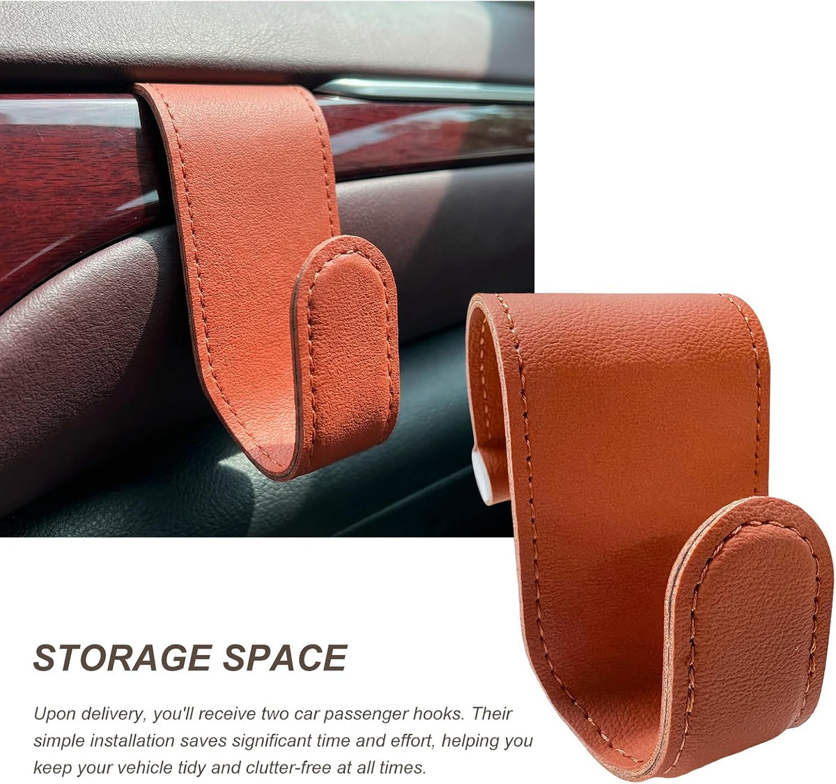 2 PCS Co-Pilot Glovebox Hooks, Anti-Scratch Microfiber Leather Vehicle Glove Box Hanging Hooks, Universal Auto Glovebox Storage Hangers for Handbags Purses Umbrellas (Orange)