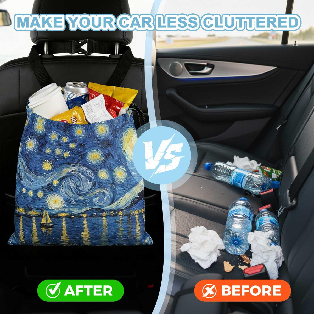 Abstract Starry Sky Sea Car Trash Bag - Waterproof Car Trash Bag Hanging Leakproof Car Garbage Bag - Washable Reusable Trash Bag For Car Interior Hanging Organizer Storage Vehicle Travelling Camping