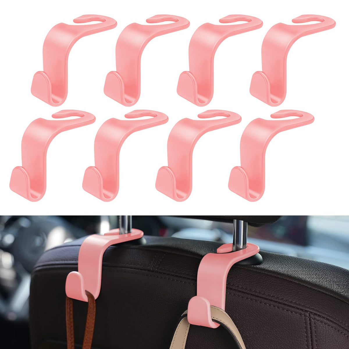 8 Pack Car Seat Headrest Hooks with 44 Pounds Load Capacity, Hangers Storage Organizer Universal Car Interior Accessories for Handbags Water Bottles Purse Coats Umbrellas, Yellow