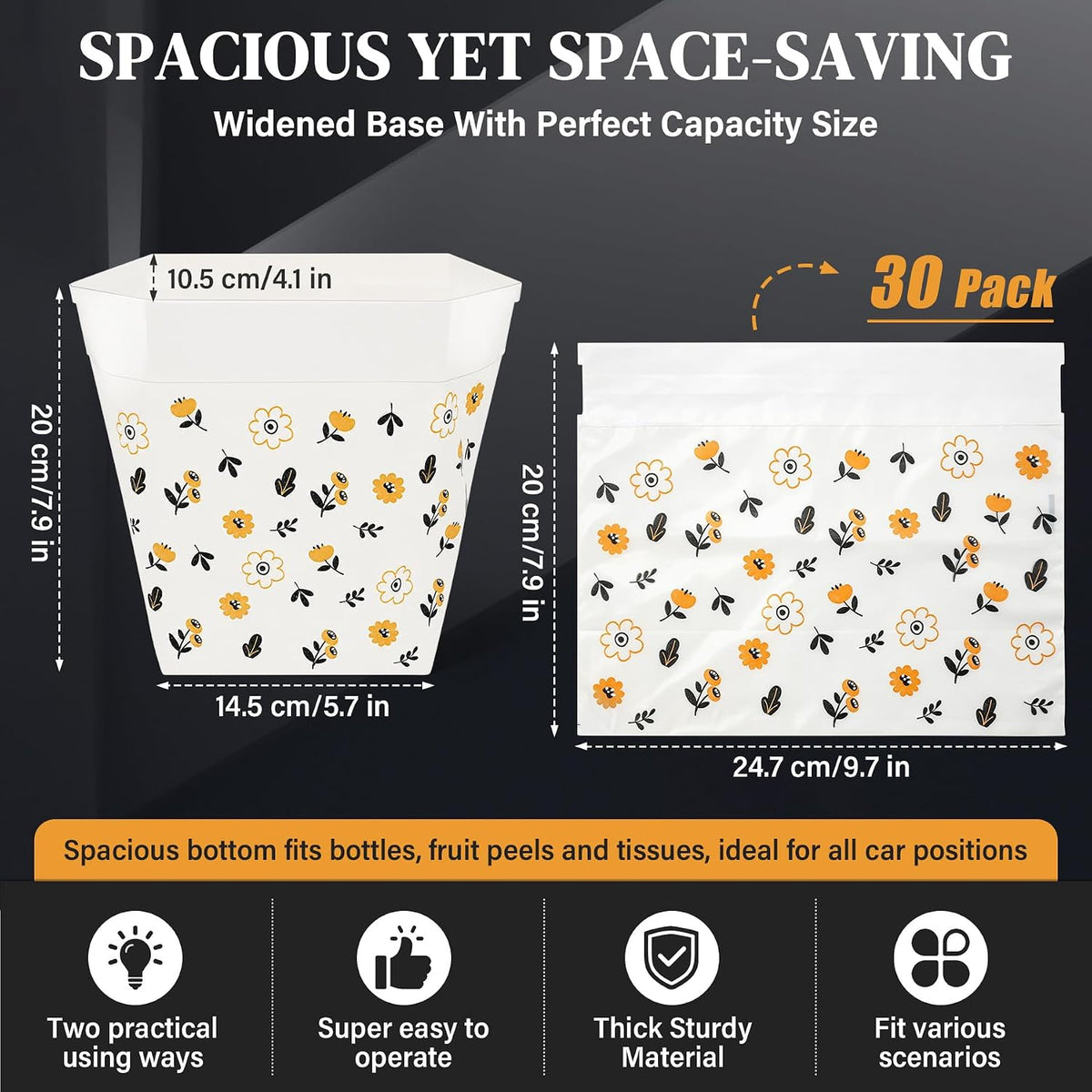 30 Pack Disposable Car Trash Bags Self-Adhesive Leak Resistant
