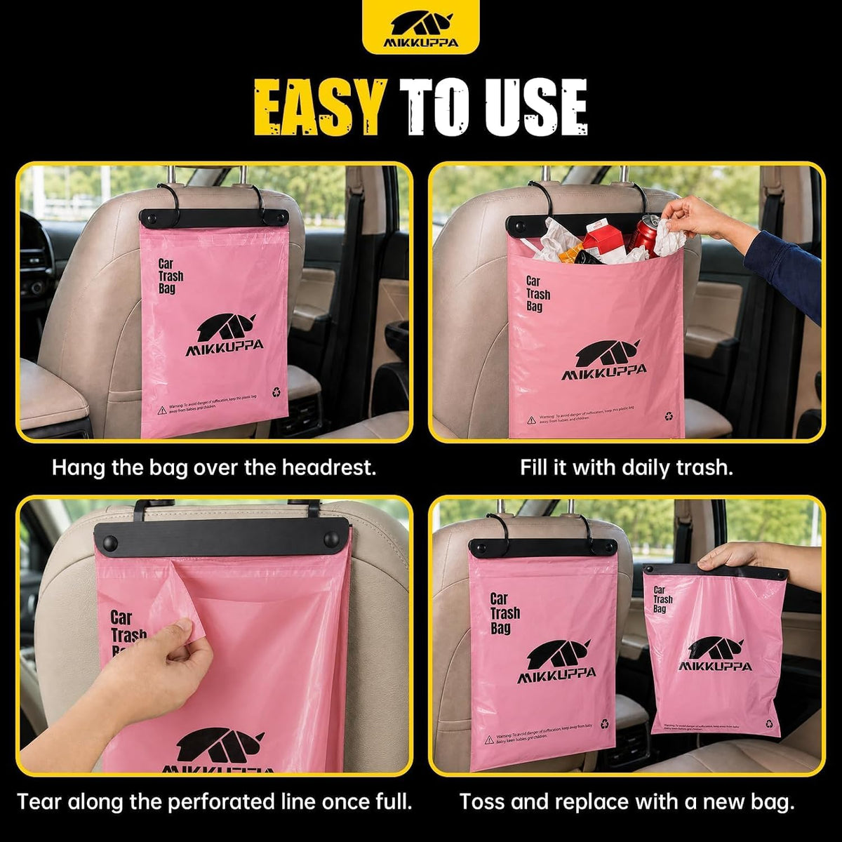 MIKKUPPA Pink Disposable Car Trash Bags 50 Count