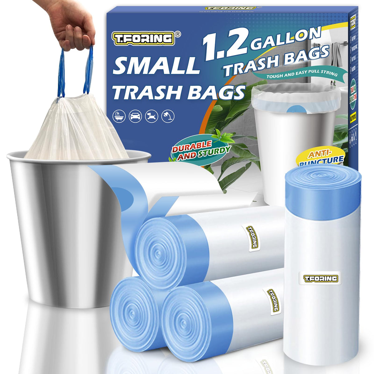 Small 2 Gallon Trash Bags Drawstring,0.96 Mil,Unscented,120 Count
