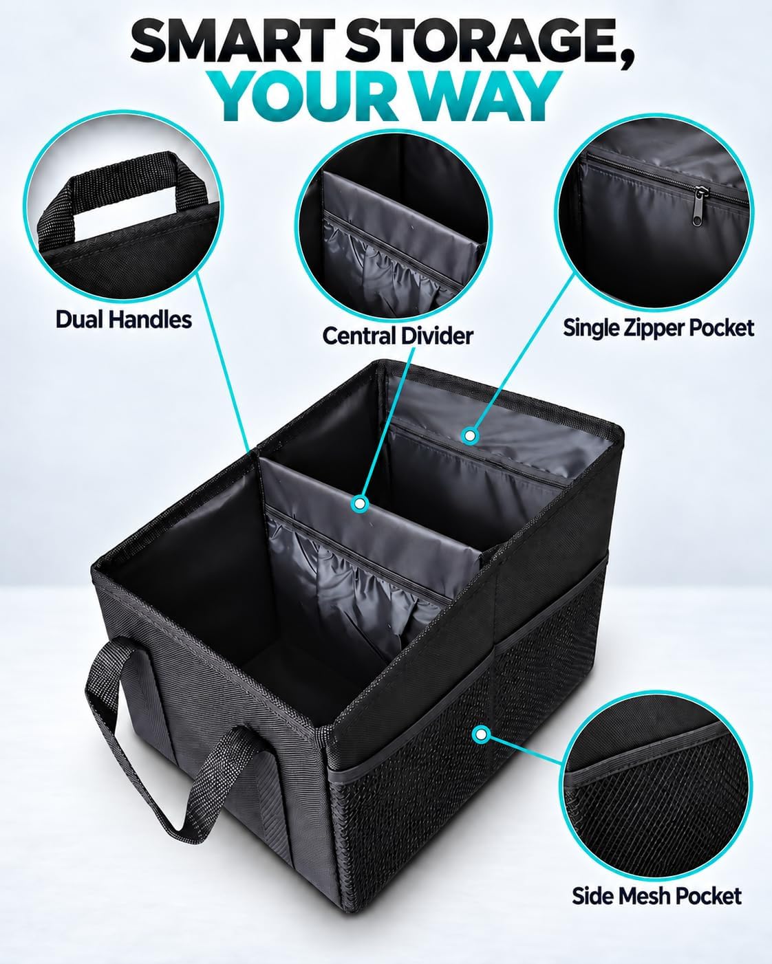 Car Seat Organizer, Collapsible Front Seat Storage Box, Black