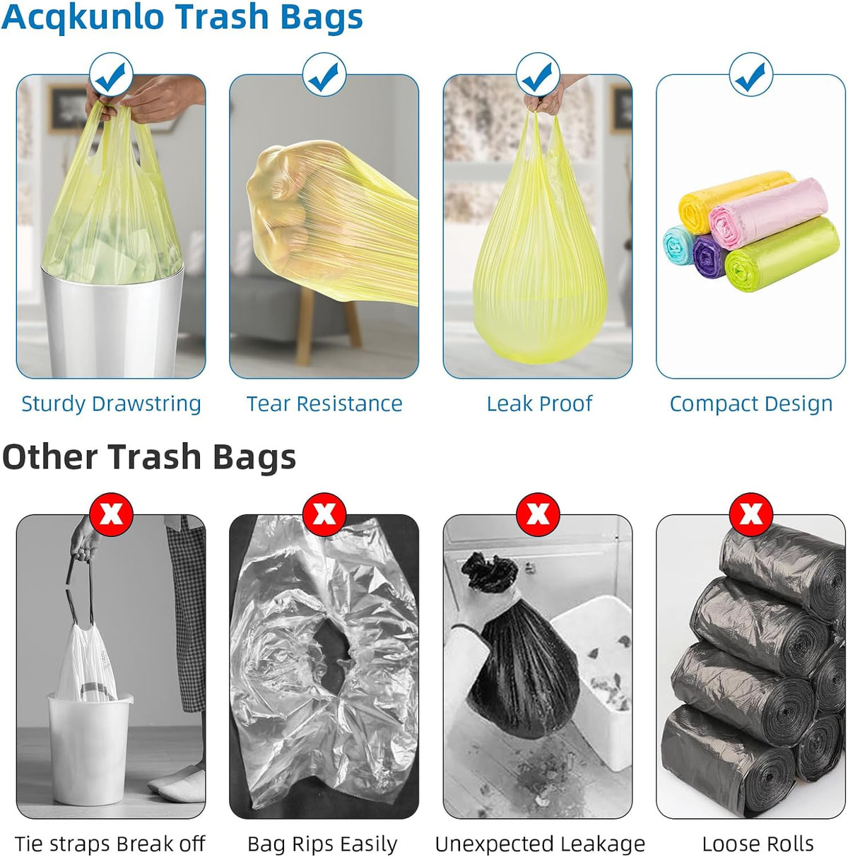 4 Gallon-Trash-Bag Small-Bathroom Kitchen Garbage Bags - Gal With Handle Recycling Colorful 100 Count For Can Recycle Car Unscented Waste Basket Little Disposable Plastic Outdoor Office Acqkunlo