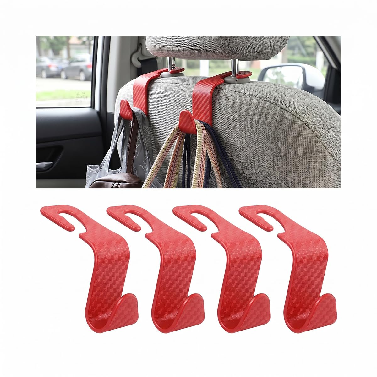 4 Pack Curved Headrest Hooks for Vehicle Seats, Black Style 2