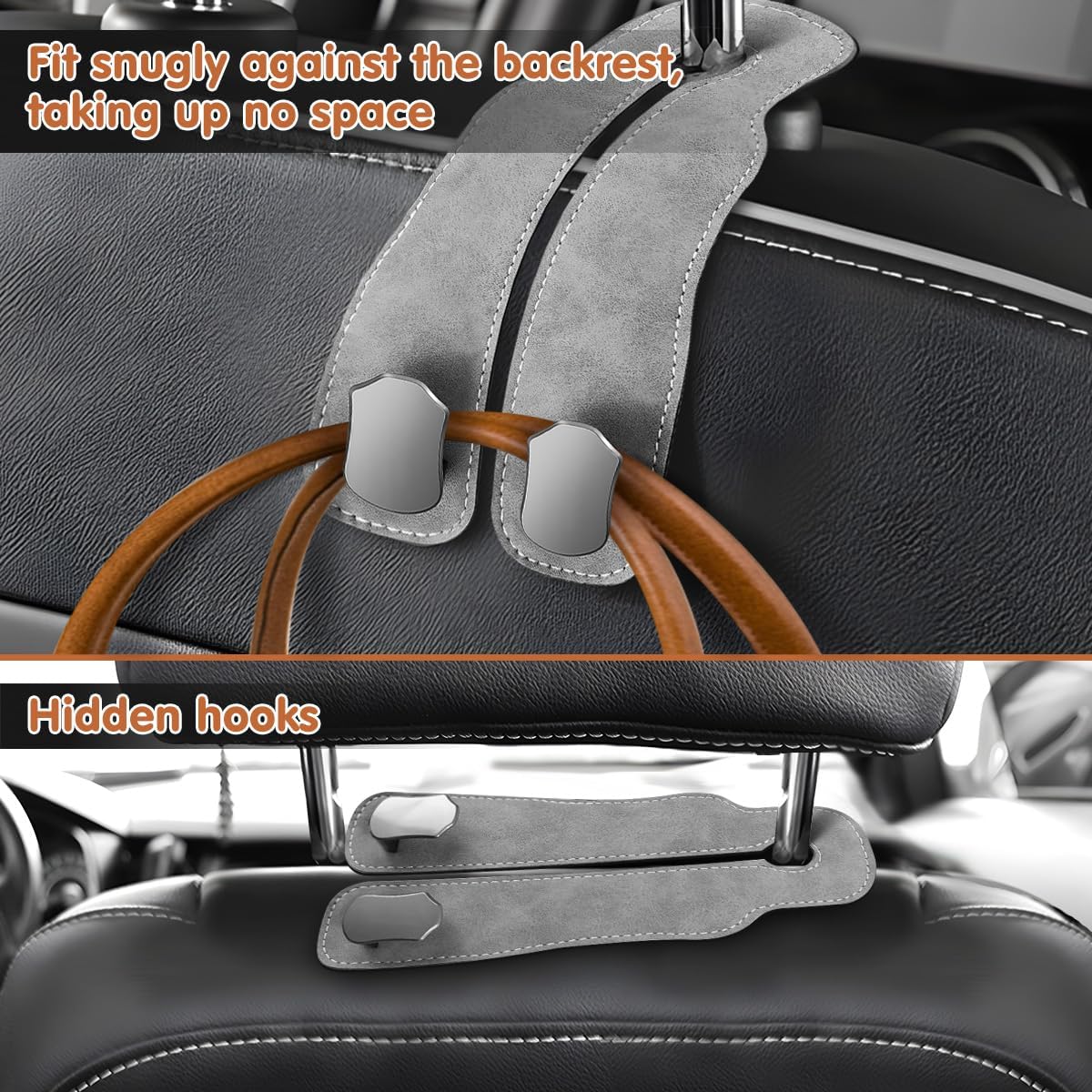 2Pack Car Seat Back Double Hooks, Car Hooks for Headrest
