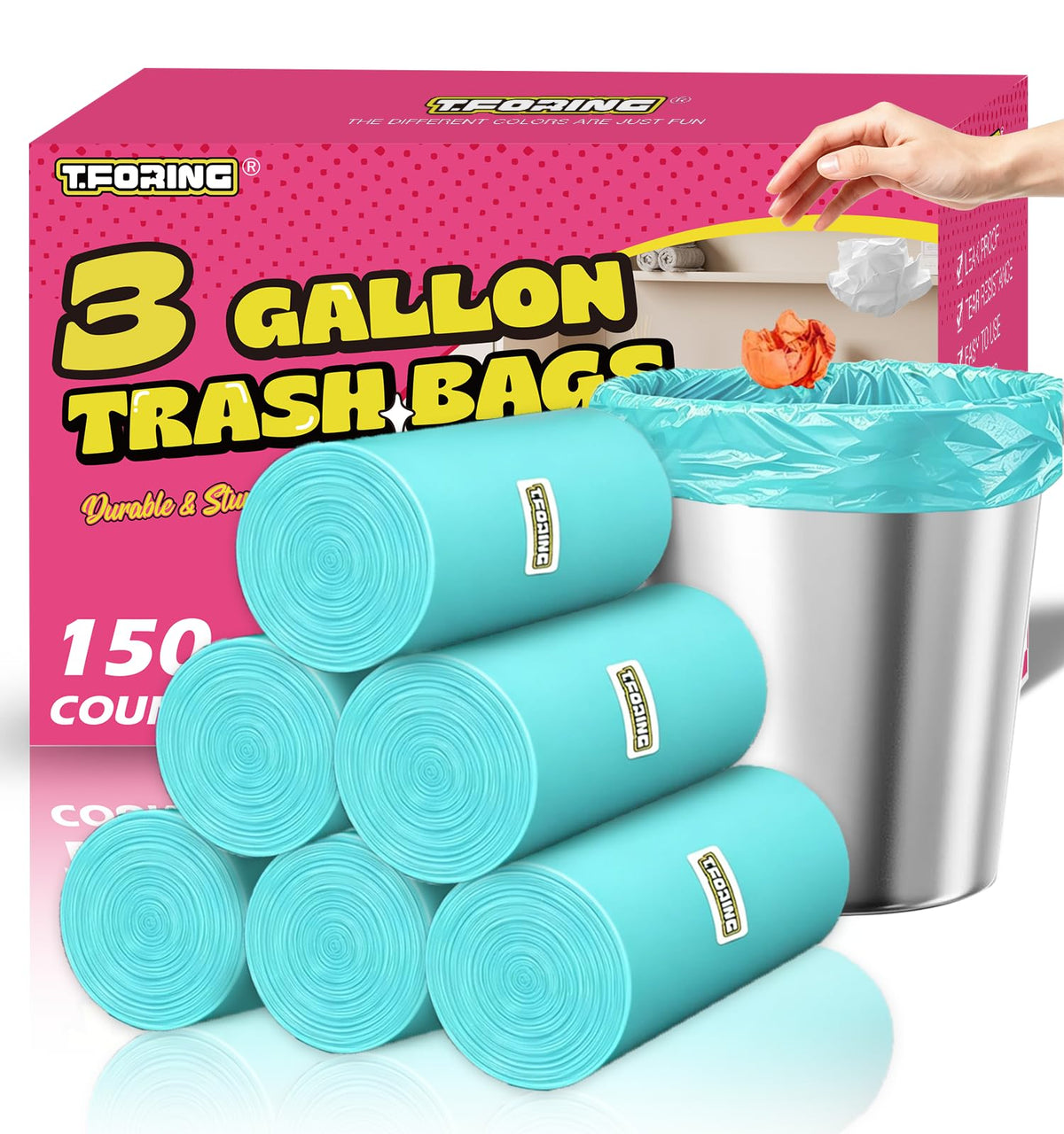 Small 3 Gallon Trash Bags Unscented, 0.78 Mil, Colored, 150 Count