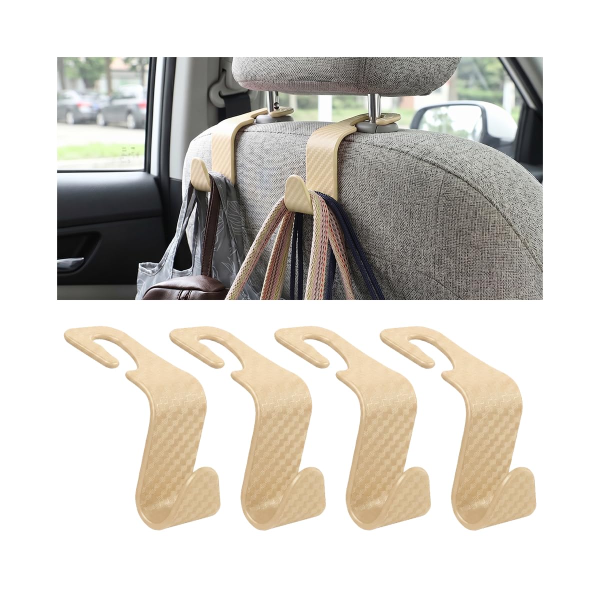 4 Pack Curved Headrest Hooks for Vehicle Seats, Black Style 2