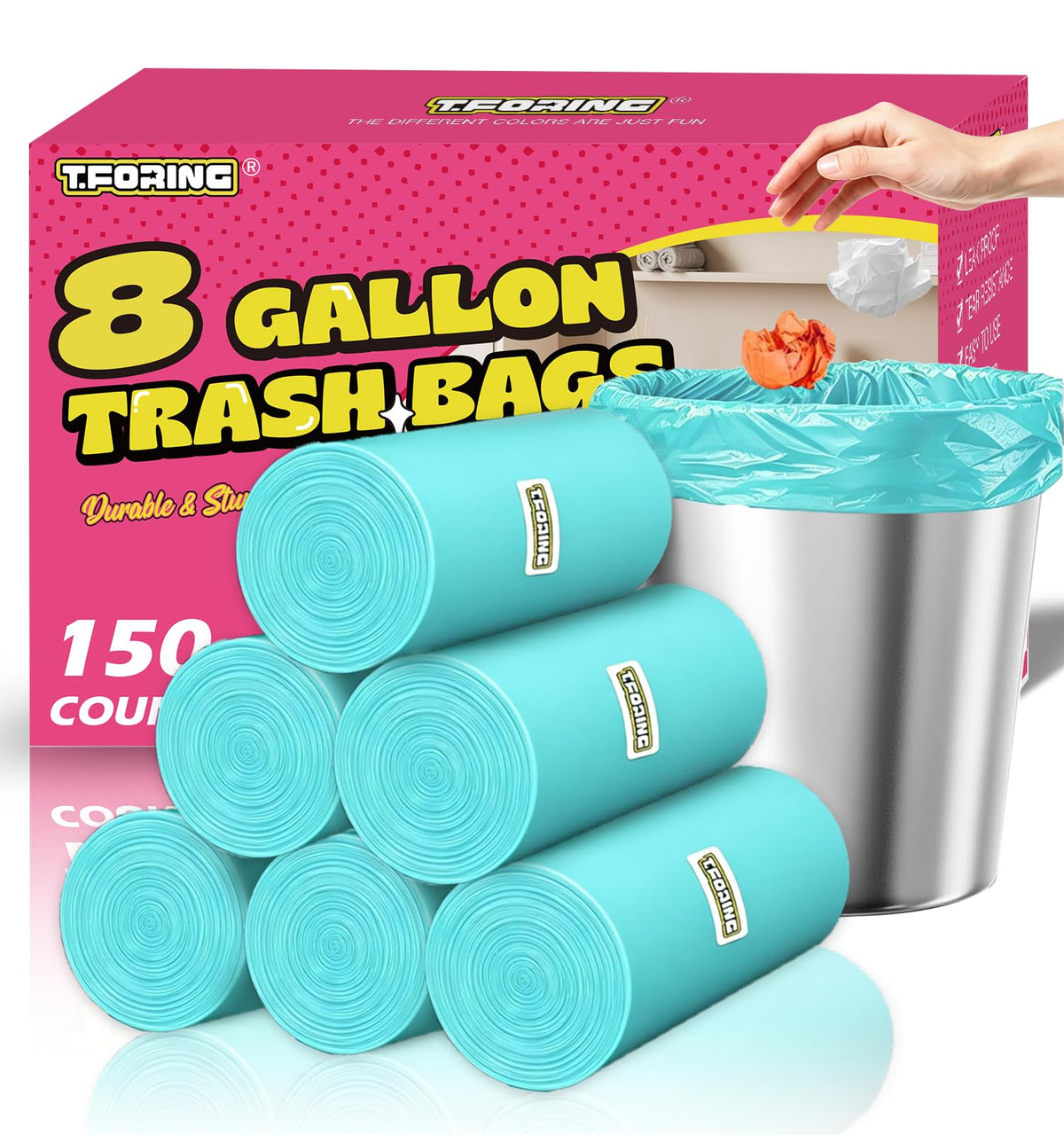Small 3 Gallon Trash Bags Unscented, 0.78 Mil, Colored, 150 Count