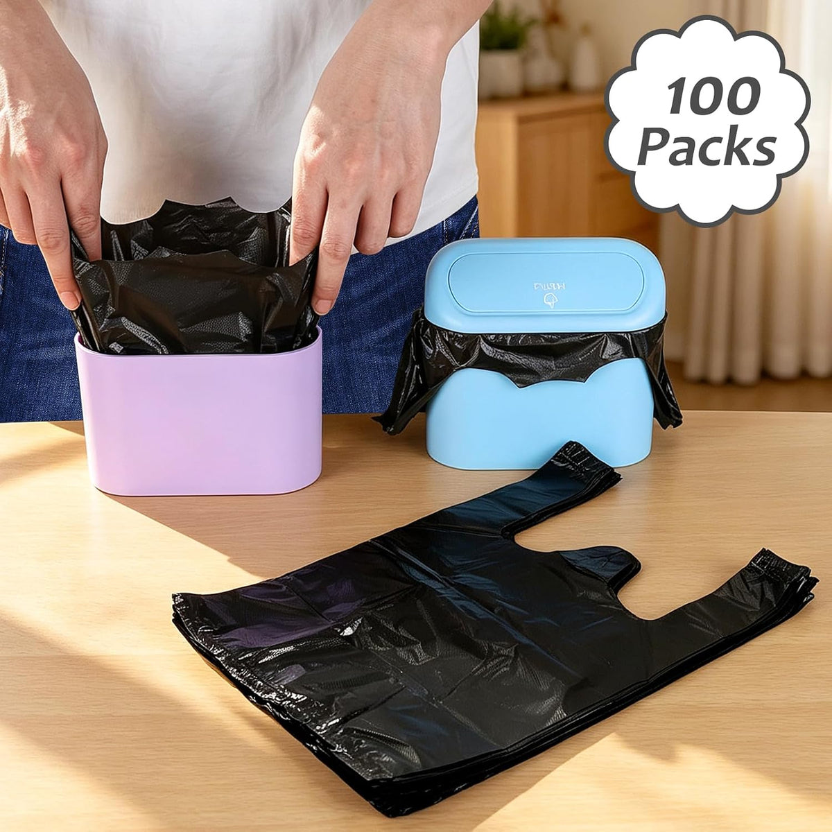 Accmor Small Car Trash Bags for Auto Trash Bin, 100 Count Black Garbage Bag