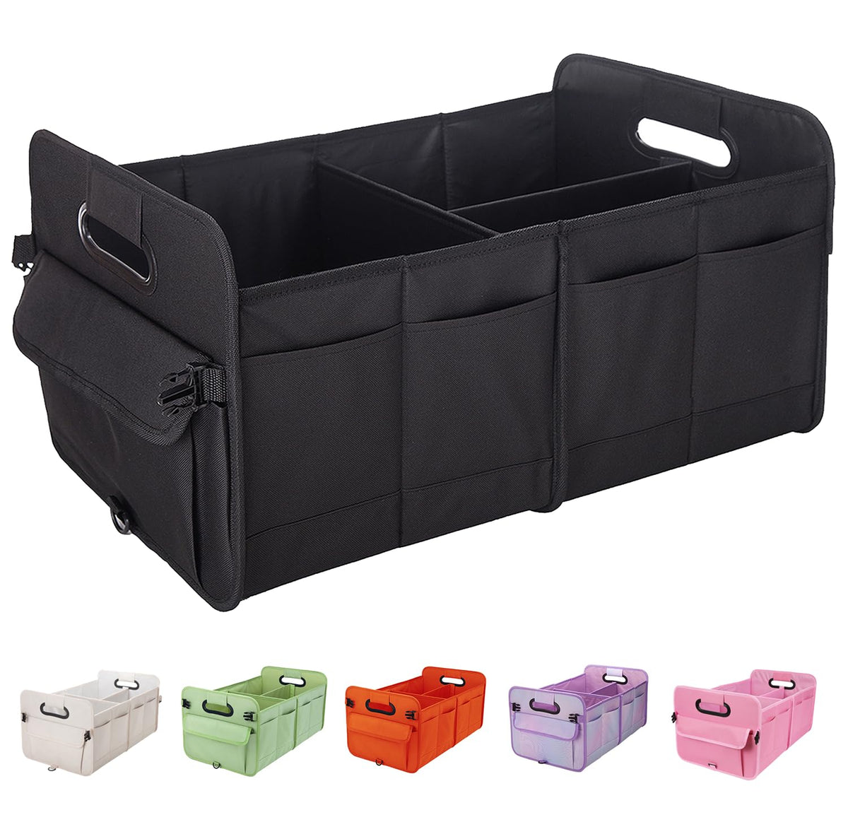 titiyiof Trunk Organizer For Suv & Sedan,Car Organizers and Storage, Waterproof Collapsible & Adjustable Straps,35L Sturdy Car Organization for Car Accessories, Tools,Sundries,2 Compartment（Black）