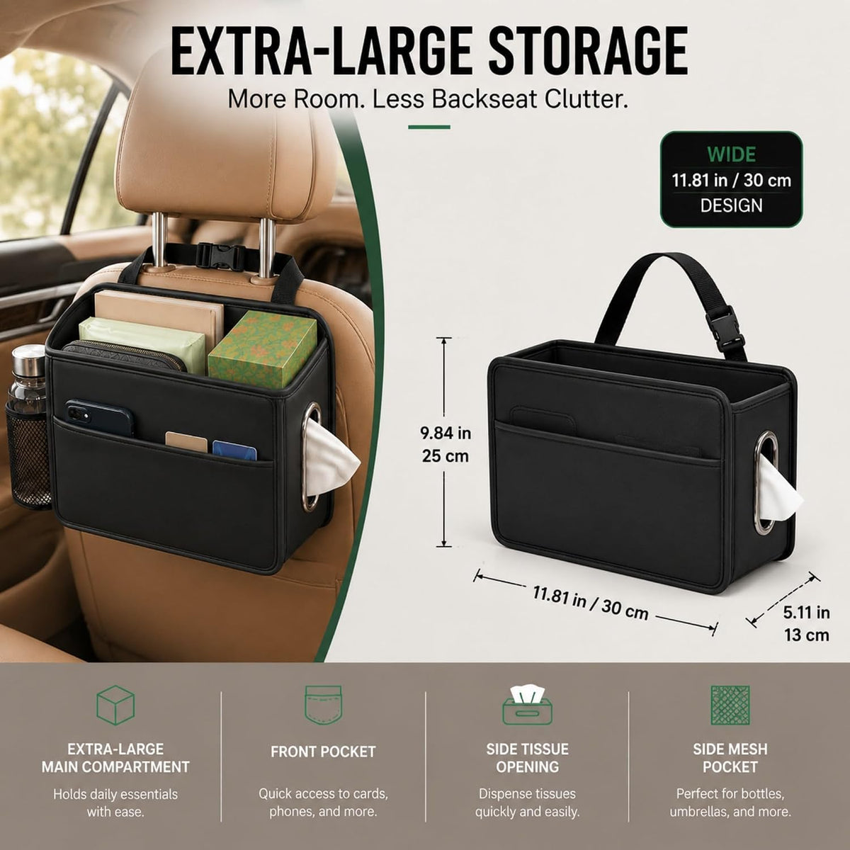 Noaman Large Car Seat Storage Organizer with Tissue holder 1 Pack