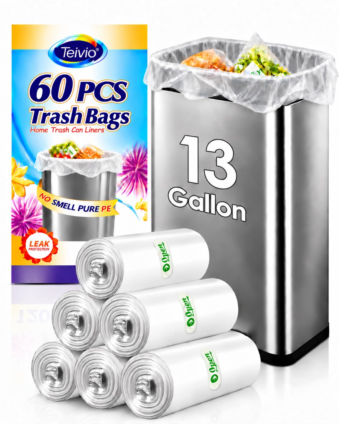 Teivio Small Clear Trash Bags 3 Gallon 150 Count Bathroom Garbage Bags