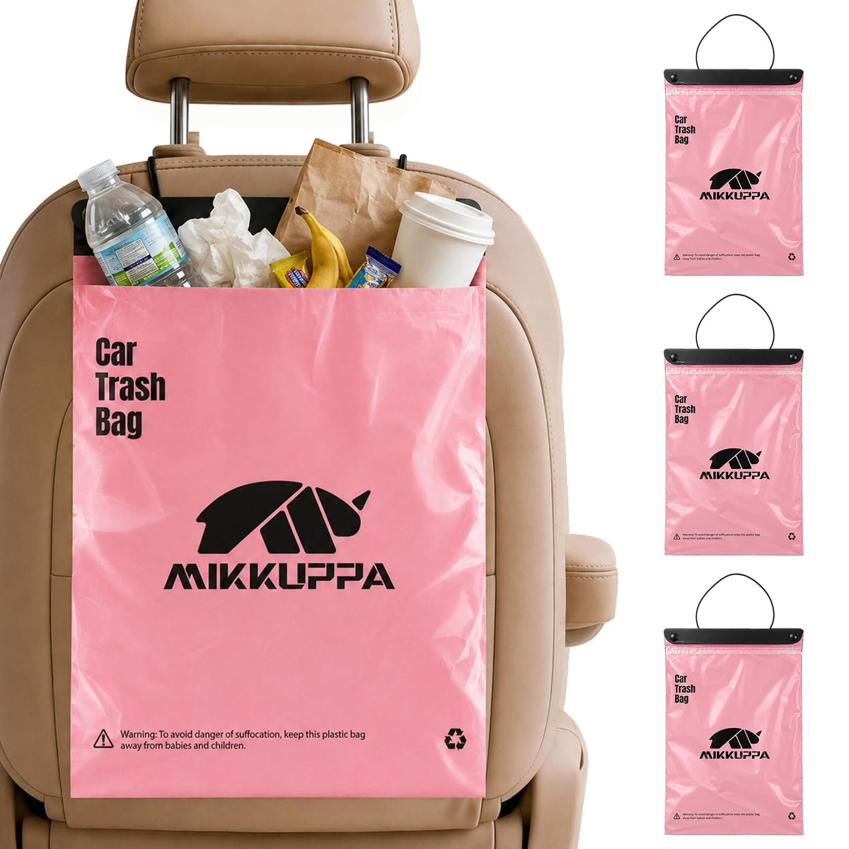 MIKKUPPA Pink Disposable Car Trash Bags 50 Count