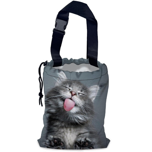 Adorable Cat Car Garbage Bag,Kitten Yawning Waterproof Small Car Trash Bag Hanging Back of Seat,Drawstring Hanging Car Trash Bag with Adjustable Buckle for Car Accessories