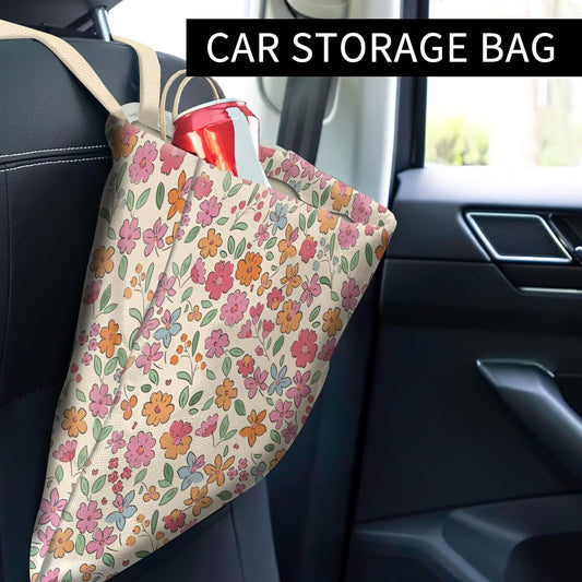 Car Trash Can, Cute Car Trash Bag, Hanging Car Organizer and Storage Bag, Trash Bin for Car Accessories, Vehicle, Travelling, Camping Cute Colorful Floral