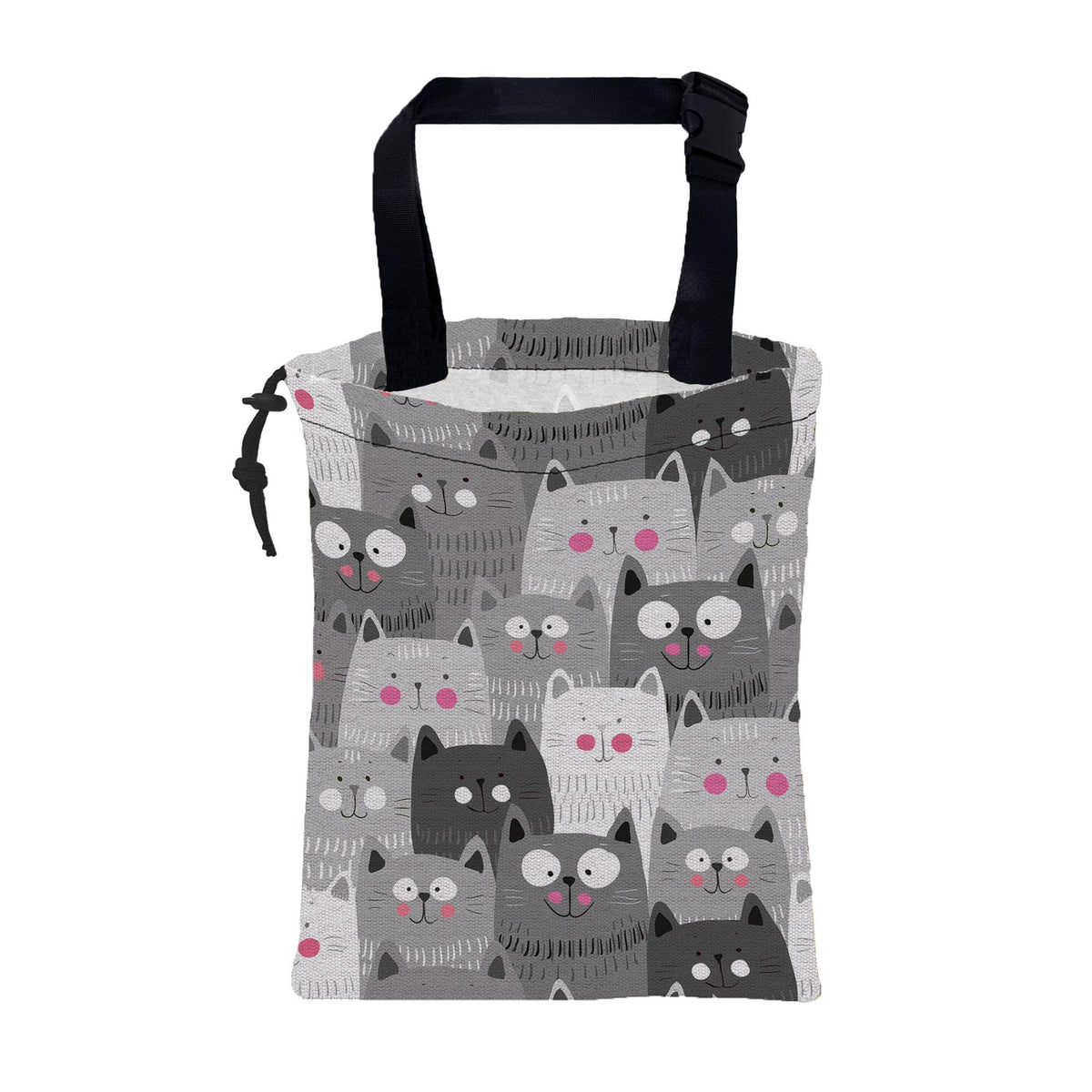 Car Garbage Bag Cute Grey Cats Drawstring Car Trash Bag Hanging for Back Seat with Adjustable Buckle Canvas Vehicle Trash Can Easy-to-Install